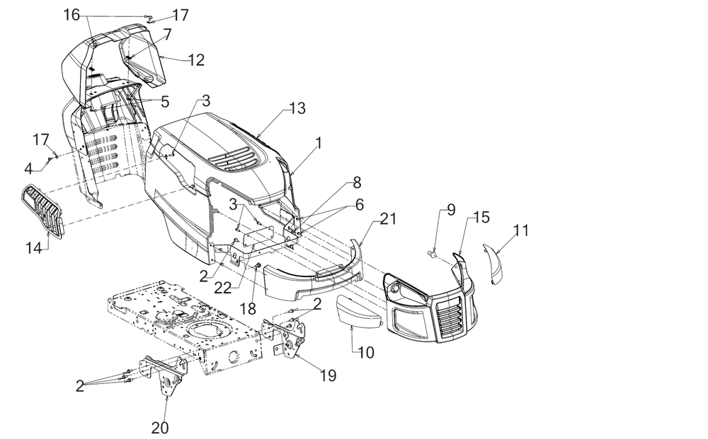 Hoodandgrille Diagram and Parts List for 2022 Yard Machines Lawn Tractor